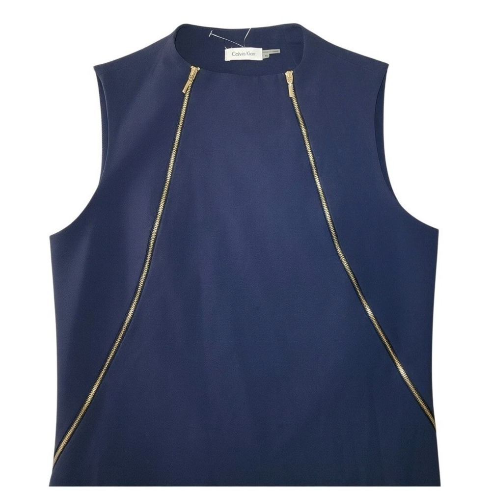Calvin Klein Dress NWT Womens 14 Dark Blue Zipper Detail Pencil Career Business - Picture 2 of 8
